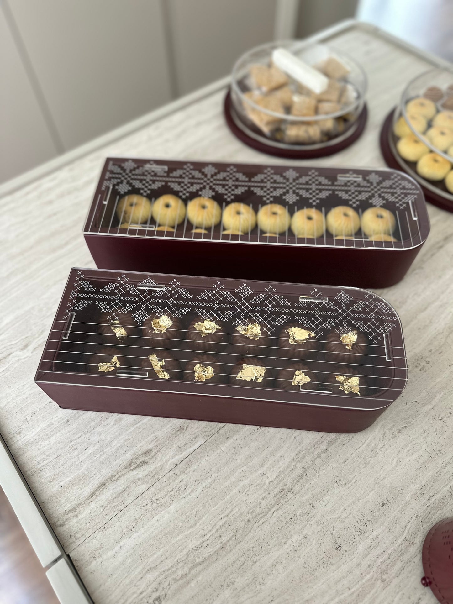 Tiraz Leather Arched  Boxes (Burgundy )